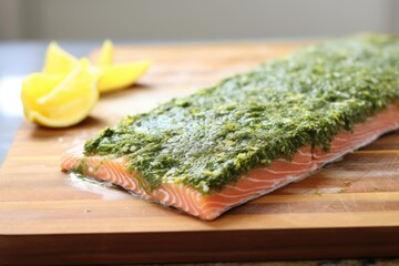 Poster - lemon and dill marinade on raw salmon slab