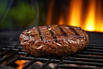 Sticker - grill with a closeup view of a single burger patty