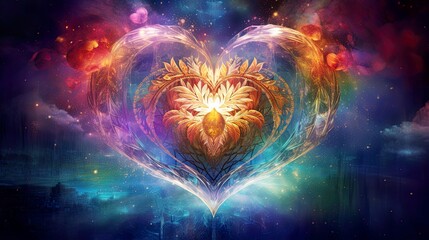Wall Mural - cosmic love. heart home of the soul. esoteric heart connected to soul, emotions. universal love, dee