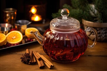 Sticker - a clear teapot shaped holder of mulled wine with a tap