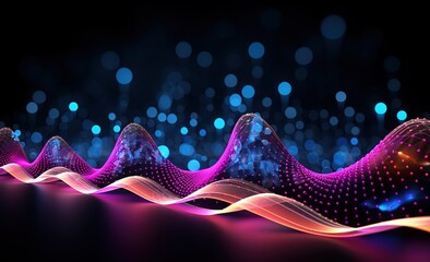 Wall Mural - Sound waves oscillating with the glow of light, abstract technology background..