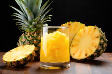 Sticker - pineapple cut in half with glass of juice in the middle of the halves