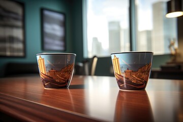 Wall Mural - matching coffee cups on a meeting room table