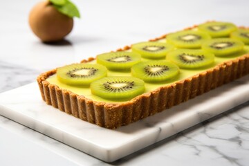 Sticker - freshly made kiwi fruit tart on a marble slab
