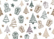 Christmas tree, New Year set, hand drawn illustrations. Vector.	
