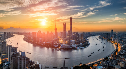 Wall Mural - Shanghai city skyline and beautiful natural landscape in the early morning