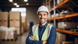 © standret - Happy young worker man factory manager working in warehouse while smiling