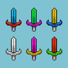 Wall Mural - Pixel art sets of sword with variation color item asset. Simple bits of sword weapons on pixelated style. 8bits perfect for game asset or design asset element for your game design asset