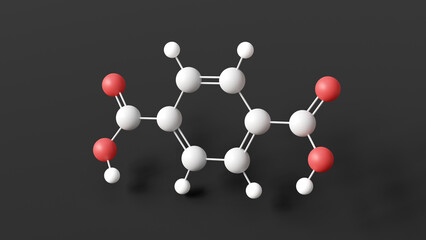 Sticker - terephthalic acid molecule, molecular structure, precursor polyester pet, ball and stick 3d model, structural chemical formula with colored atoms