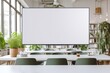 © tiena - Blank screen in a light modern conference room without people. AI generative