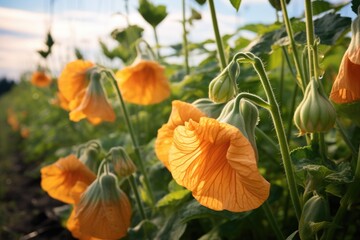 Sticker - close-up of pumpkin blossoms in the field