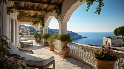 Wall Mural - Panoramic view of the sea from the terrace of a villa