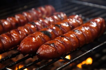 Sticker - close-up of smoked sausages on a steel grill