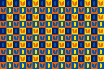 Wall Mural - blue, yellow, orange, lattice-contiguous checkered background