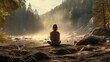 Mindfulness visualized serene nature tranquil water, meditation in the forest