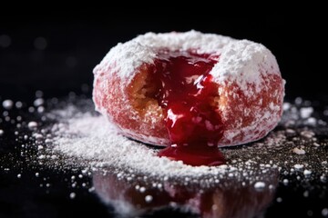 Wall Mural - a close-up of a jelly doughnut dusted with powdered sugar