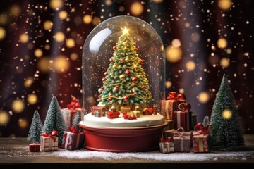 Wall Mural - snow globe depicting a christmas tree and presents