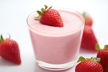 Wall Mural - a close-up shot of a strawberry yogurt drink with tiny bubbles