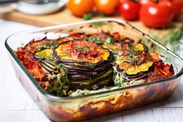 Wall Mural - partially eaten ratatouille showing the inside layers