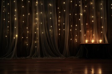Wall Mural - string of light against dark wood for ambiance