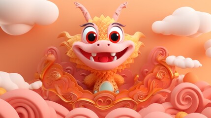 Chinese new year Festival cute 3D dragon cartoon, AI generated