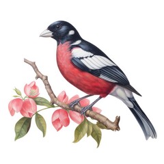 Sticker - Rose-breasted grosbeak bird isolated on white background.