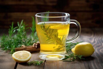 Poster - a cup of herbal infusion with lemon