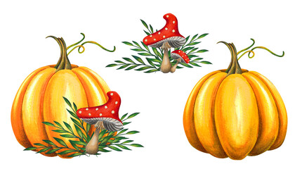  watercolor illustration with pumpkins for Halloween celebration