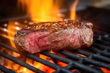 Wall Mural - flame-seared steak on a gas grill