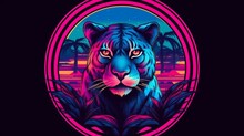 Vector Seal Graphic Synthwave Vivid Colours Detailed.Generative AI
