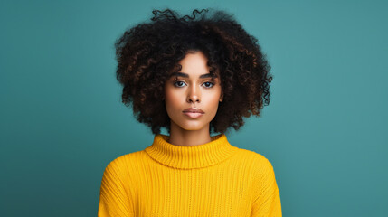 Beautiful black woman in blue wool sweater