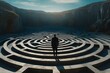 Man is standing in the labyrinth. Difficult decisions or solution
