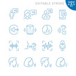 Vector line set of icons related with voice. Contains monochrome icons like sound, speech, audio, talk, ear and more. Simple outline sign. Editable stroke.