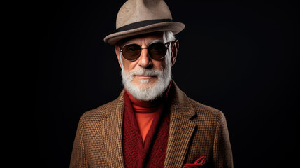 Poster - Stylish elderly man in suit on dark background.