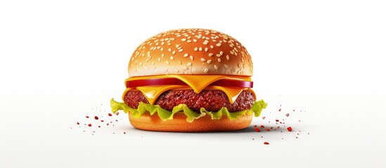 Wall Mural - a tasty cheeseburger on a white background with copyspace for text