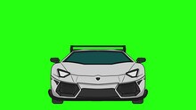 Sports Car Cartoon Animation, Front View, Isolated Green Screen