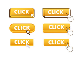 Wall Mural - click button with pointer clicking. click web buttons set. user interface element in flat style. vec