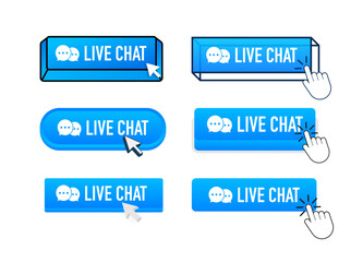 Poster - Live chat Button with pointer clicking. Live chat web buttons set. User interface element in flat style. Vector stock illustration