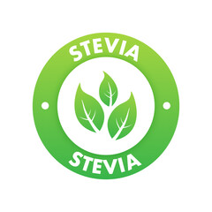 Sticker - Stevia label. Sugar substitute. 100 natural stevia. Eco, organic and bio logo. Vector stock illustration