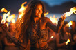 Captivating Polynesian fire dancer twirling flames during a traditional island ceremony.