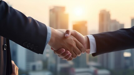 shaking hands and thank you handshake of a corporate worker in a office. Business deal, partnership and we are hiring gesture with a female hr manager ready for onboarding welcome with trust