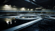 A wastewater treatment plant's clarifier tanks, separating solids from liquid