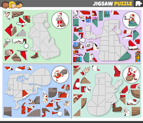 Sticker - jigsaw puzzle activities set with cartoon Santa Clauses