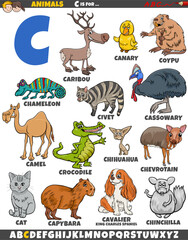 Sticker - cartoon animal characters for letter C educational set