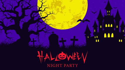 Wall Mural - Halloween night party. Poster, flyer design. Vector illustration