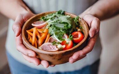 Wall Mural - AI Generation. Close up of hands handling food