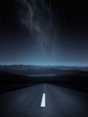 Wall Mural - empty road under starry sky, night landscape