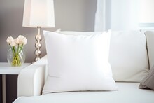 Beautiful white pillow mockup couch with modern interior background