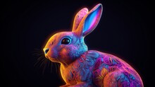 Colorful Psychedelic Bunny Bright Neon Colors Detailed.Generative AI