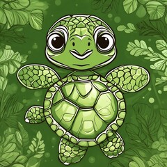 Poster - Green sea turtle illustration Ai Generative